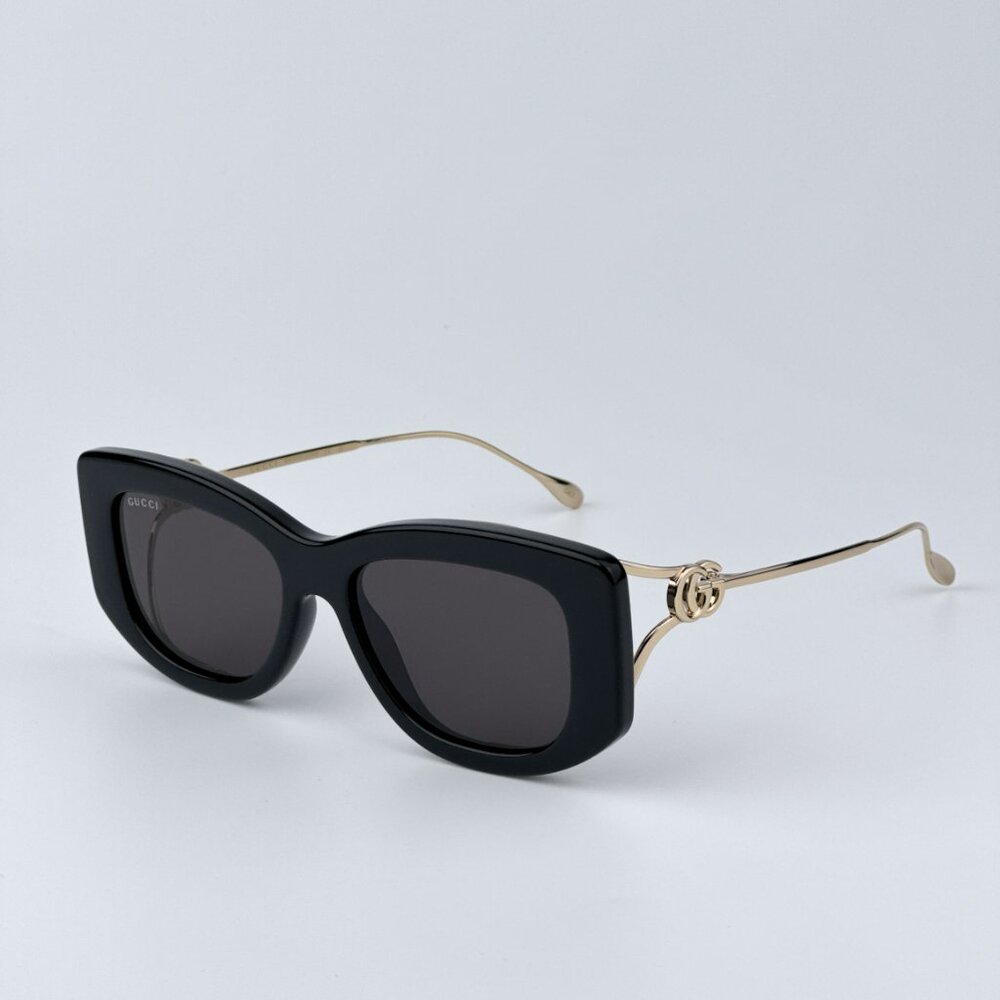 Gucci Women BRAND NEW Sunglasses Black Gold Grey Butterfly GG1566S 001